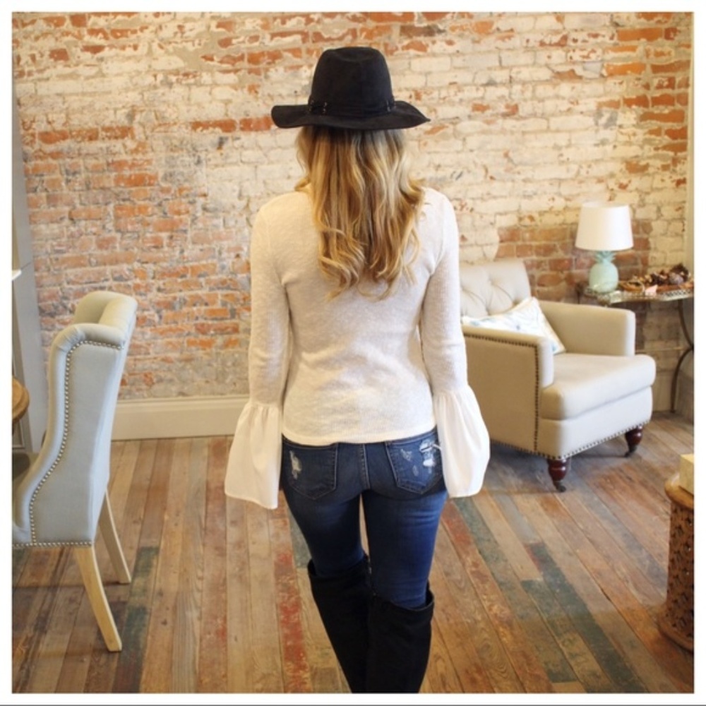 LAST ONE! Off White Soft Knit Bell Sleeve Top - Picture 3 of 3